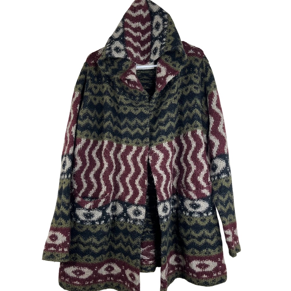 Abercrombie & Fitch Hooded Cardigan Sweater Large Wool Alpaca Fair Isle Aztec